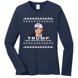 Make Christmas Great Again Trump Xmas Funny 2024 Ladies Long Sleeve Shirt