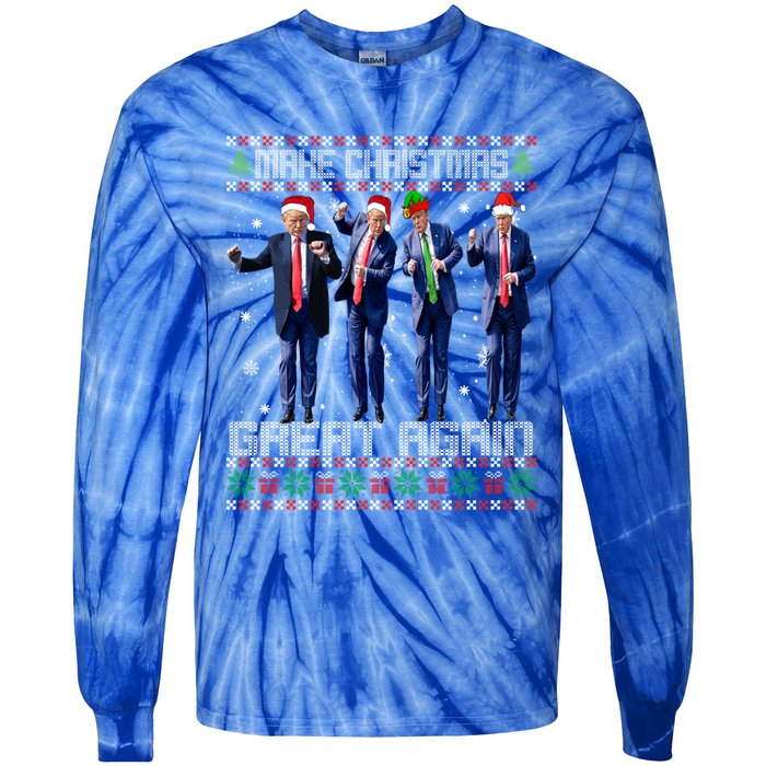 Make Christmas Great Again Ugly Trump Dance Santa Great Gift Tie-Dye Long Sleeve Shirt