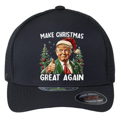 Make Christmas Great Again Funny Santa Trump 2024 Xmas Flexfit Unipanel Trucker Cap