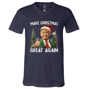 Make Christmas Great Again Funny Santa Trump 2024 Xmas V-Neck T-Shirt