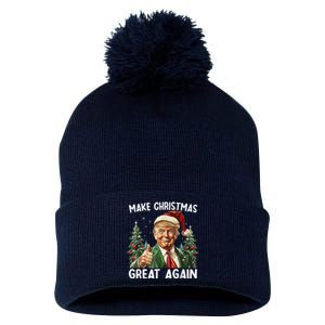 Make Christmas Great Again Funny Santa Trump 2024 Xmas Pom Pom 12in Knit Beanie