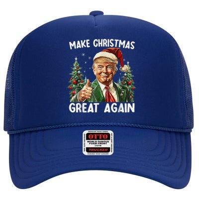 Make Christmas Great Again Funny Santa Trump 2024 Xmas High Crown Mesh Back Trucker Hat