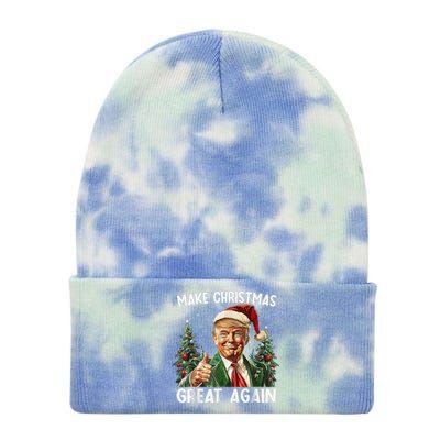 Make Christmas Great Again Funny Santa Trump 2024 Xmas Tie Dye 12in Knit Beanie