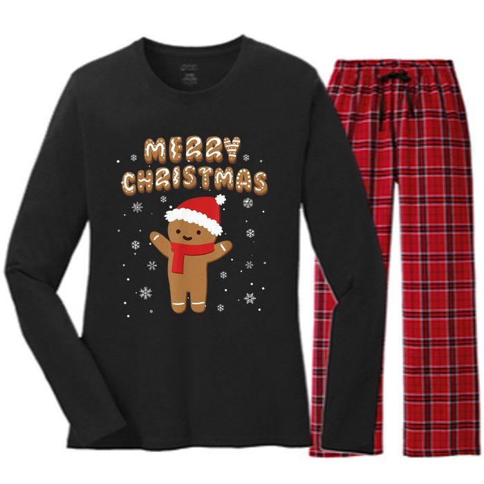 Merry Christmas Gingerbread Merry Christmas Cookie Bakers Women's Long Sleeve Flannel Pajama Set 