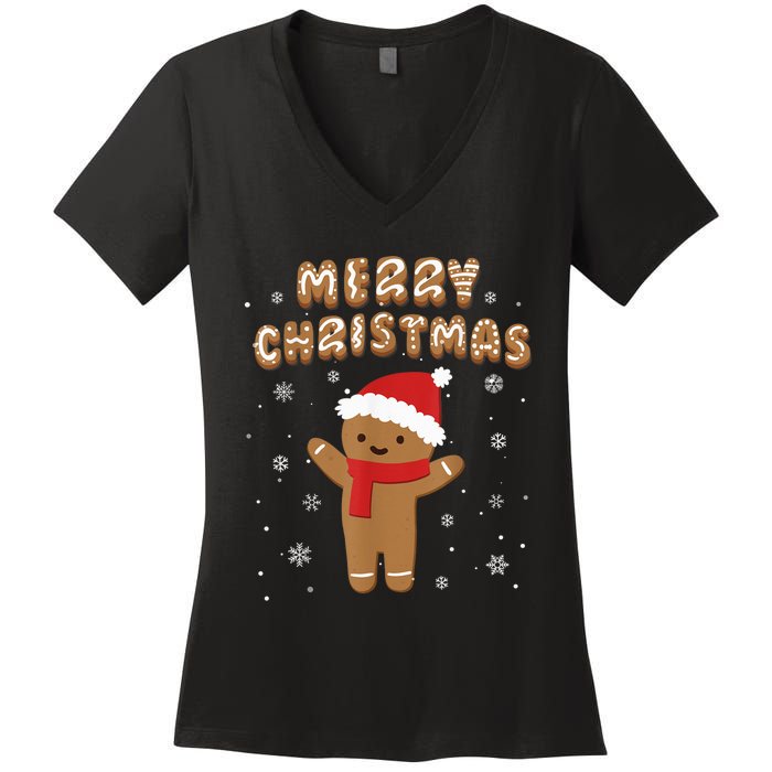 Merry Christmas Gingerbread Merry Christmas Cookie Bakers Women's V-Neck T-Shirt