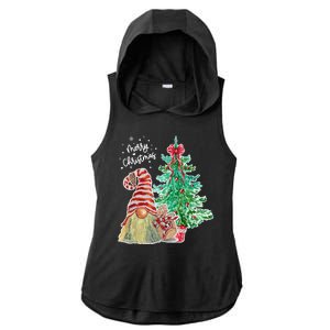 Merry Christmas Gnome Tree Festive Holiday Ladies PosiCharge Tri-Blend Wicking Draft Hoodie Tank