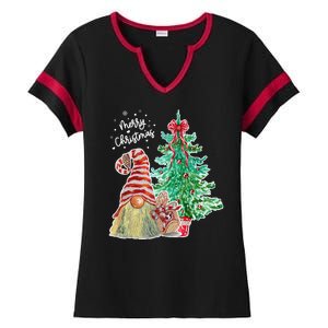 Merry Christmas Gnome Tree Festive Holiday Ladies Halftime Notch Neck Tee