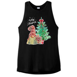 Merry Christmas Gnome Tree Festive Holiday Ladies PosiCharge Tri-Blend Wicking Tank