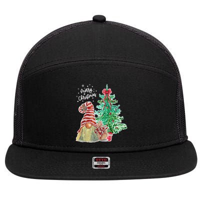 Merry Christmas Gnome Tree Festive Holiday 7 Panel Mesh Trucker Snapback Hat