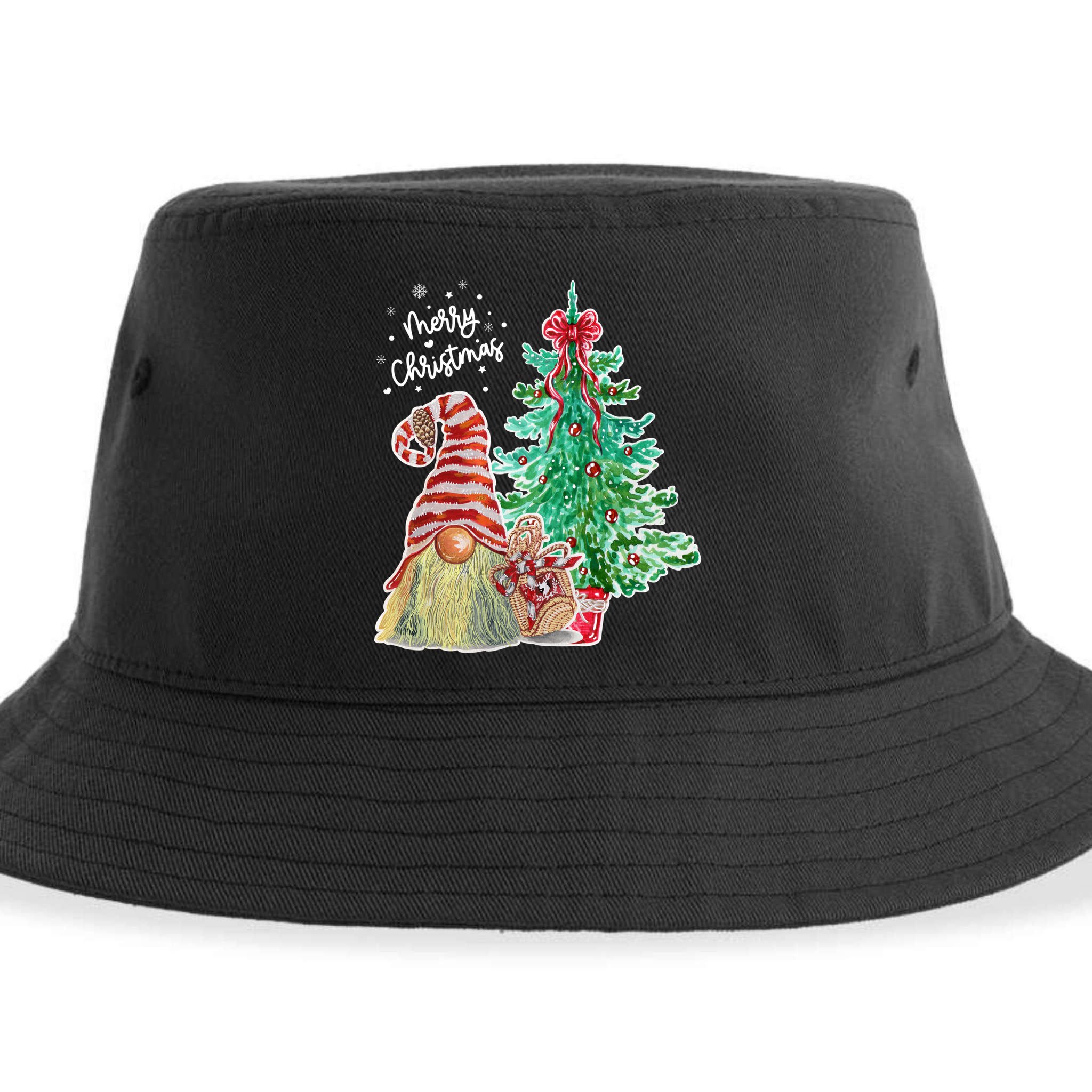 Merry Christmas Gnome Tree Festive Holiday Sustainable Bucket Hat