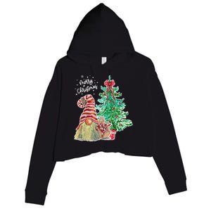 Merry Christmas Gnome Tree Festive Holiday Crop Fleece Hoodie