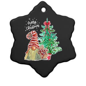 Merry Christmas Gnome Tree Festive Holiday Ceramic Star Ornament