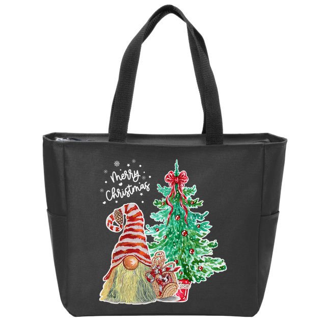 Merry Christmas Gnome Tree Festive Holiday Zip Tote Bag