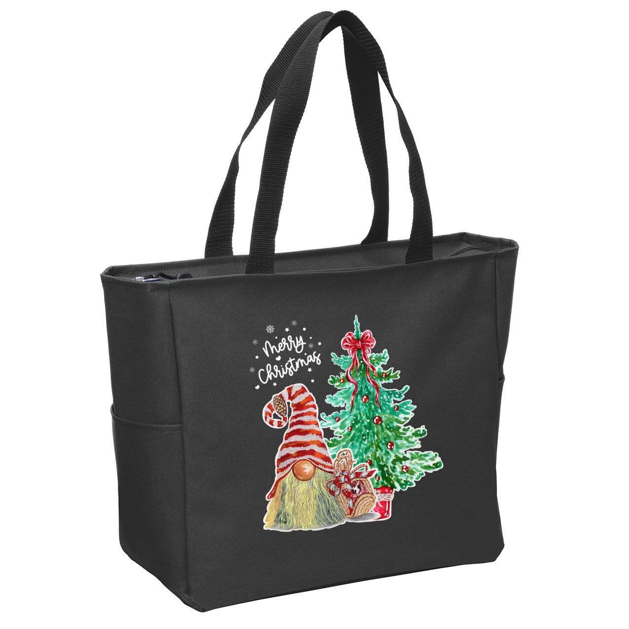 Merry Christmas Gnome Tree Festive Holiday Zip Tote Bag