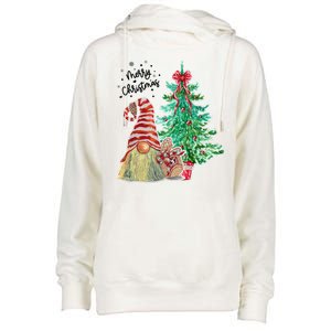 Merry Christmas Gnome Tree Festive Holiday Womens Funnel Neck Pullover Hood