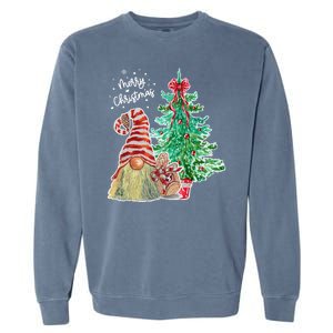 Merry Christmas Gnome Tree Festive Holiday Garment-Dyed Sweatshirt