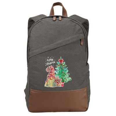 Merry Christmas Gnome Tree Festive Holiday Cotton Canvas Backpack