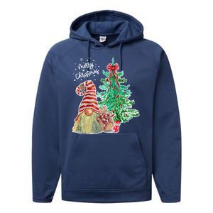 Merry Christmas Gnome Tree Festive Holiday Performance Fleece Hoodie