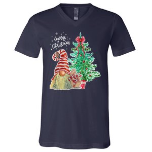 Merry Christmas Gnome Tree Festive Holiday V-Neck T-Shirt