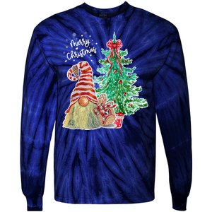 Merry Christmas Gnome Tree Festive Holiday Tie-Dye Long Sleeve Shirt