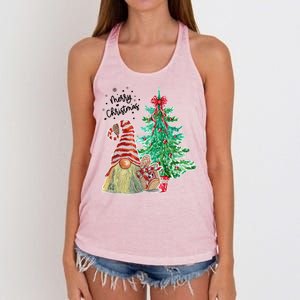 Merry Christmas Gnome Tree Festive Holiday Women's Knotted Racerback Tank