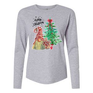 Merry Christmas Gnome Tree Festive Holiday Womens Cotton Relaxed Long Sleeve T-Shirt