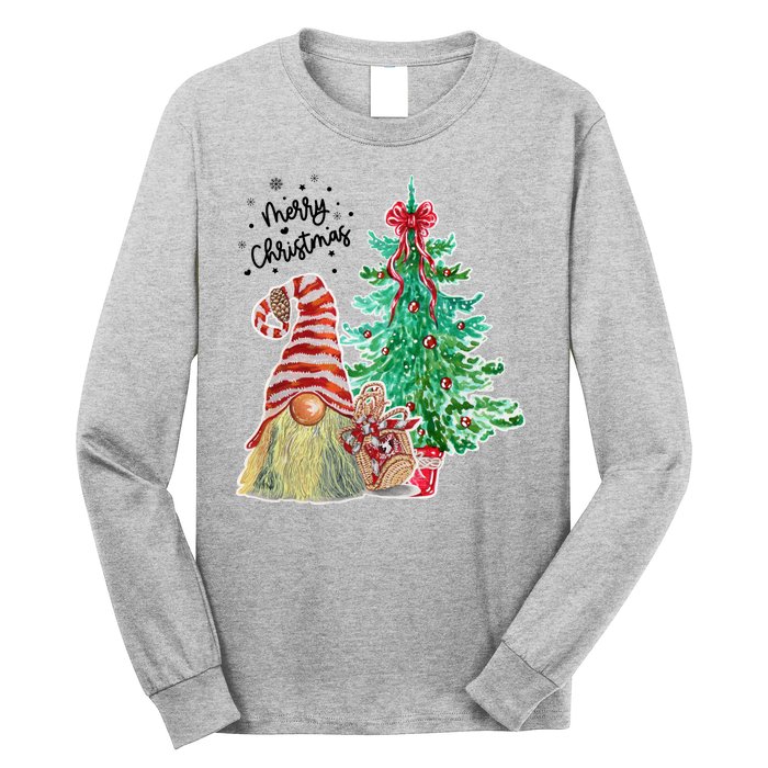 Merry Christmas Gnome Tree Festive Holiday Long Sleeve Shirt