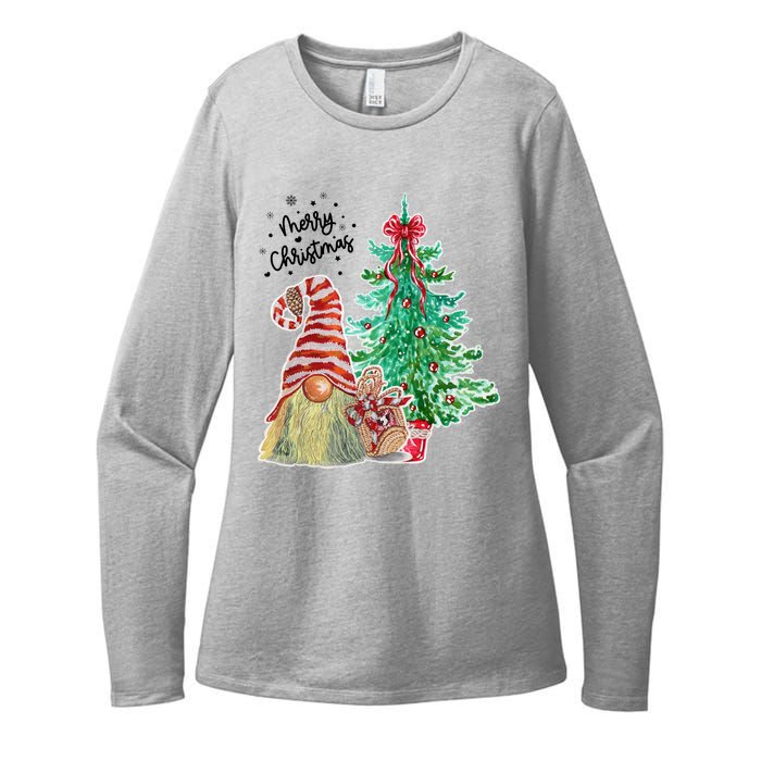 Merry Christmas Gnome Tree Festive Holiday Womens CVC Long Sleeve Shirt