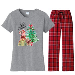 Merry Christmas Gnome Tree Festive Holiday Women's Flannel Pajama Set