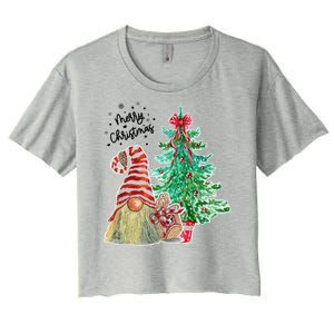 Merry Christmas Gnome Tree Festive Holiday Women's Crop Top Tee