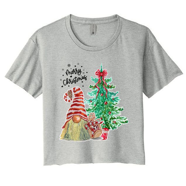 Merry Christmas Gnome Tree Festive Holiday Crop Top