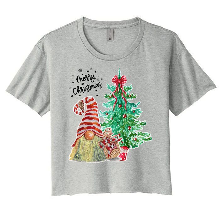 Merry Christmas Gnome Tree Festive Holiday Women's Crop Top Tee