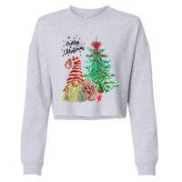 Merry Christmas Gnome Tree Festive Holiday Cropped Pullover Crew