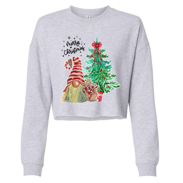 Merry Christmas Gnome Tree Festive Holiday Cropped Pullover Crew