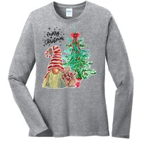 Merry Christmas Gnome Tree Festive Holiday Ladies Long Sleeve Shirt