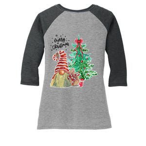 Merry Christmas Gnome Tree Festive Holiday Women's Tri-Blend 3/4-Sleeve Raglan Shirt