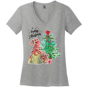 Merry Christmas Gnome Tree Festive Holiday Women's V-Neck T-Shirt