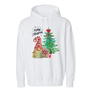 Merry Christmas Gnome Tree Festive Holiday Garment-Dyed Fleece Hoodie