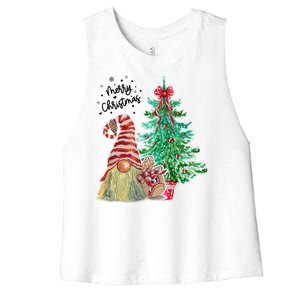 Merry Christmas Gnome Tree Festive Holiday Women's Racerback Cropped Tank