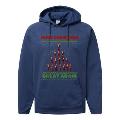 Make Christmas Great Again Funny Trump Xmas Snow Pajama Ugly Performance Fleece Hoodie