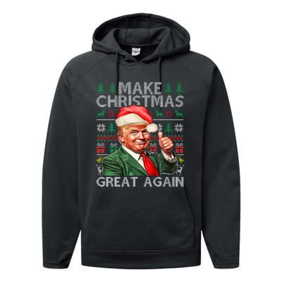 Make Christmas Great Again Funny Trump Xmas Snow Pajama Ugly Performance Fleece Hoodie