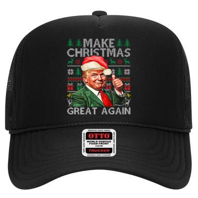 Make Christmas Great Again Funny Trump Xmas Snow Pajama Ugly High Crown Mesh Back Trucker Hat