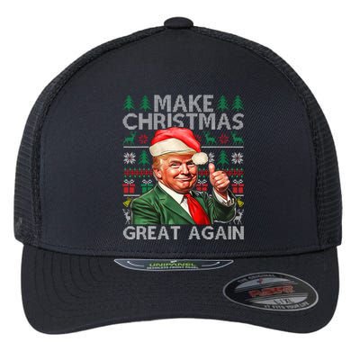 Make Christmas Great Again Funny Trump Xmas Snow Pajama Ugly Flexfit Unipanel Trucker Cap