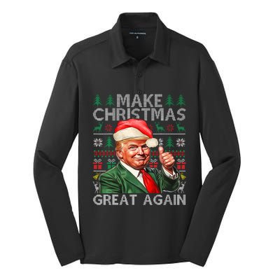 Make Christmas Great Again Funny Trump Xmas Snow Pajama Ugly Silk Touch Performance Long Sleeve Polo