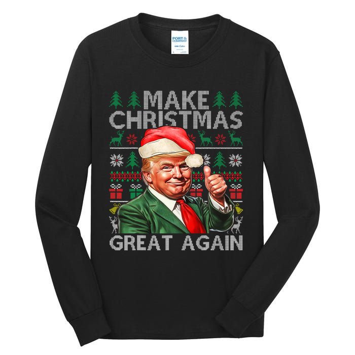 Make Christmas Great Again Funny Trump Xmas Snow Pajama Ugly Tall Long Sleeve T-Shirt