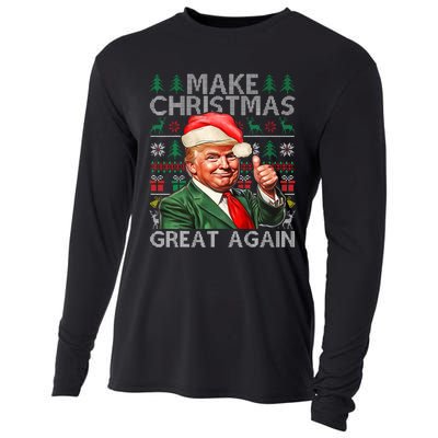 Make Christmas Great Again Funny Trump Xmas Snow Pajama Ugly Cooling Performance Long Sleeve Crew