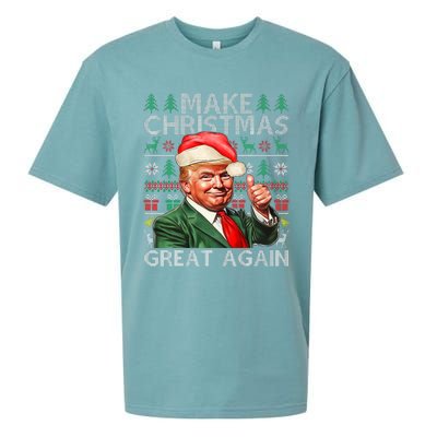 Make Christmas Great Again Funny Trump Xmas Snow Pajama Ugly Sueded Cloud Jersey T-Shirt