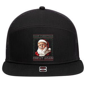 Make Christmas Great Again Funny Santa Trump 2024 Xmas 7 Panel Mesh Trucker Snapback Hat