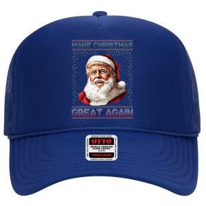 Make Christmas Great Again Funny Santa Trump 2024 Xmas High Crown Mesh Back Trucker Hat