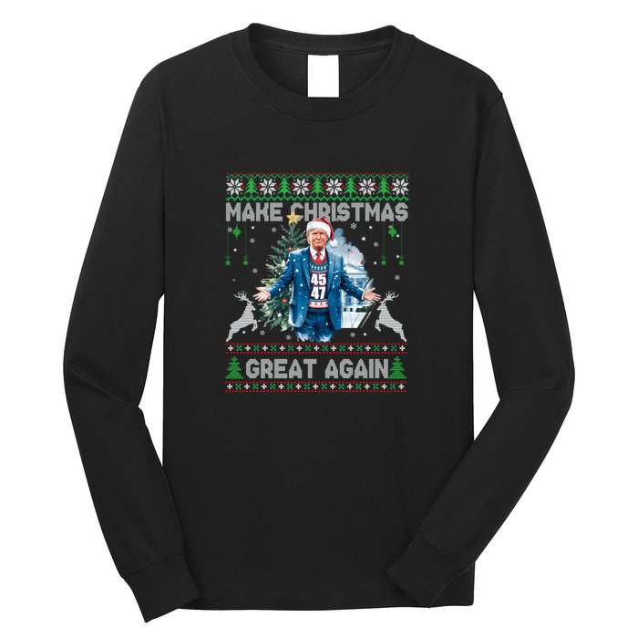 Make Christmas Great Again Ugly Sweaters Funny Trump 47 Xmas Sweatshirt Long Sleeve Shirt